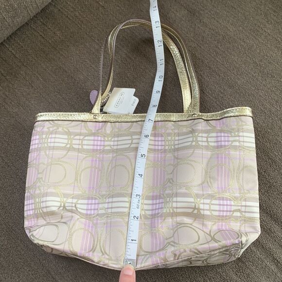 Coach tote mini gold and purple plaid NWT - Picture 10 of 12